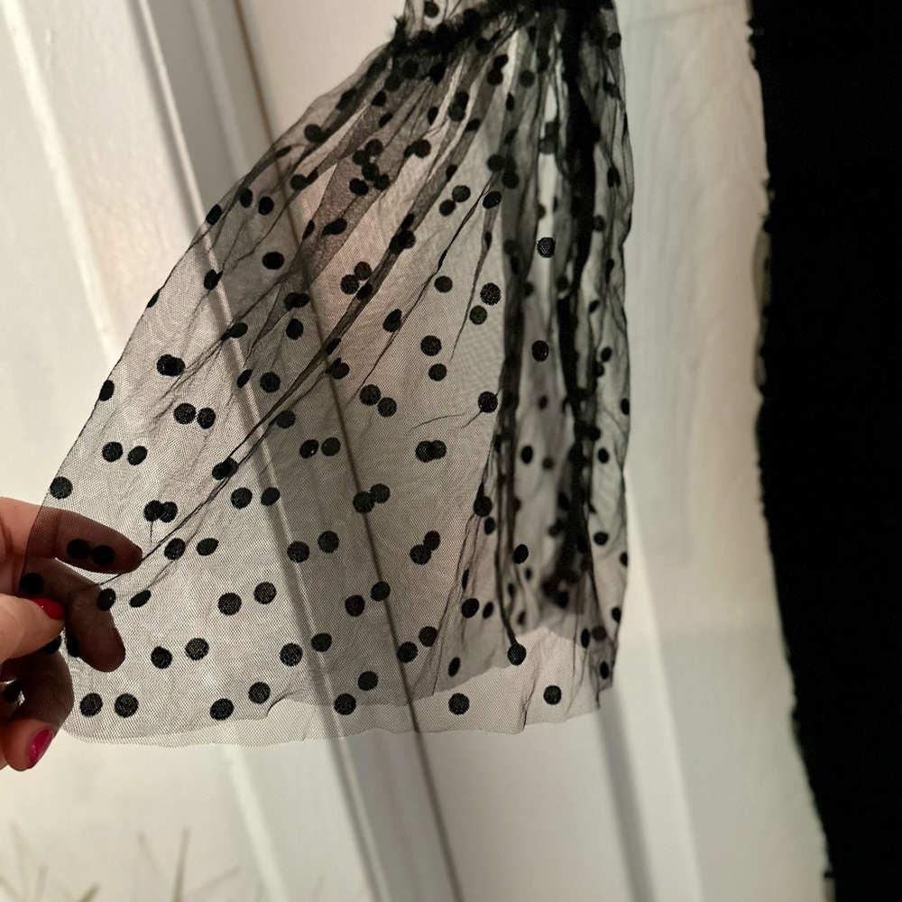 Black Midi Dress with Sheer Dotted Sleeves - Picture 9 of 10